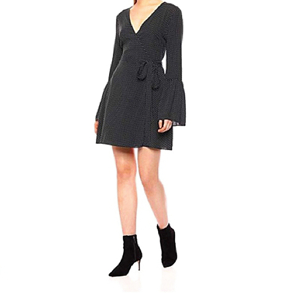 NWT! BCBG Black Wrap Dress w/Bell Sleeves, M